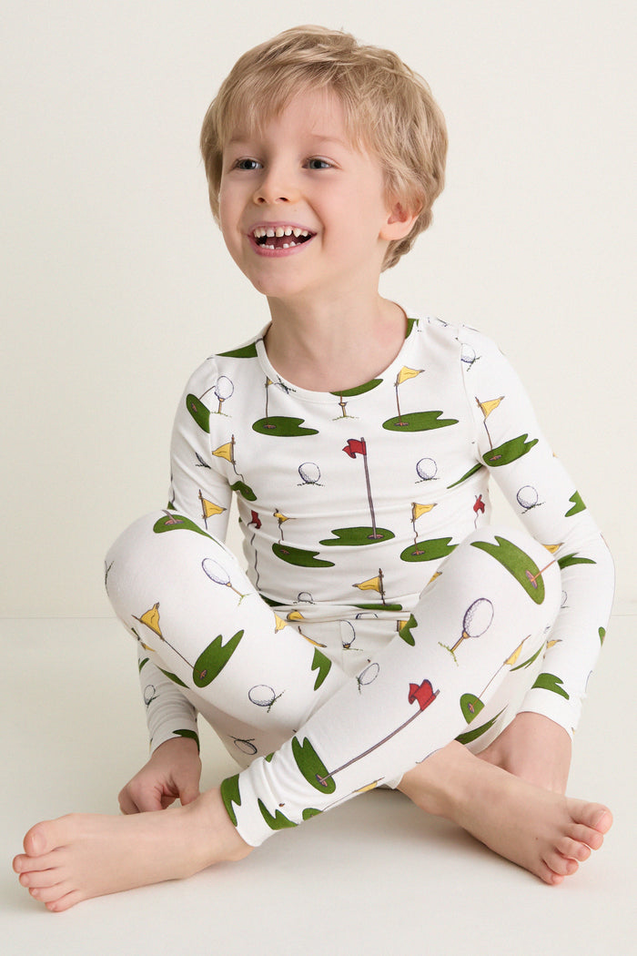 Cream Golf Tournament Kids Bamboo Pj Set