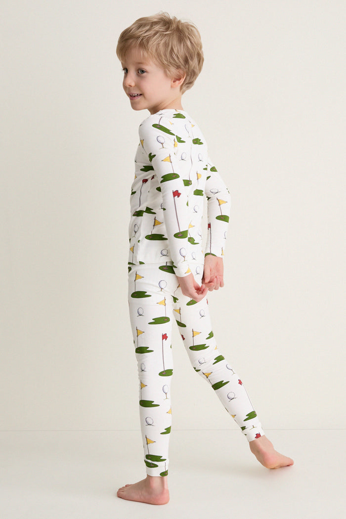 Cream Golf Tournament Kids Bamboo Pj Set