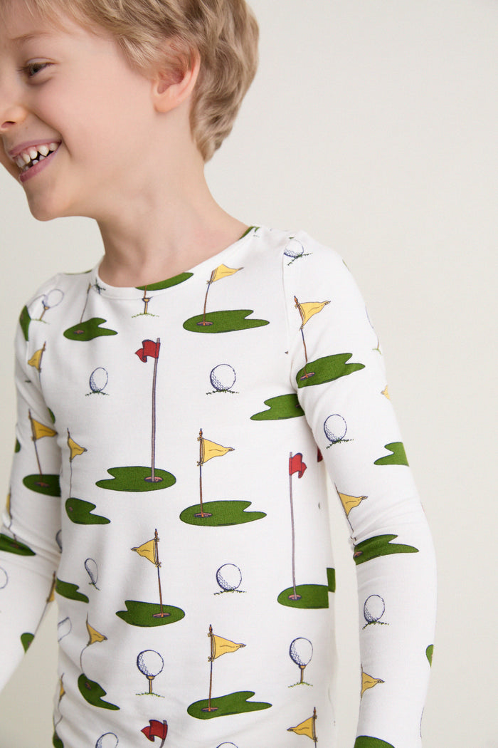 Cream Golf Tournament Kids Bamboo Pj Set