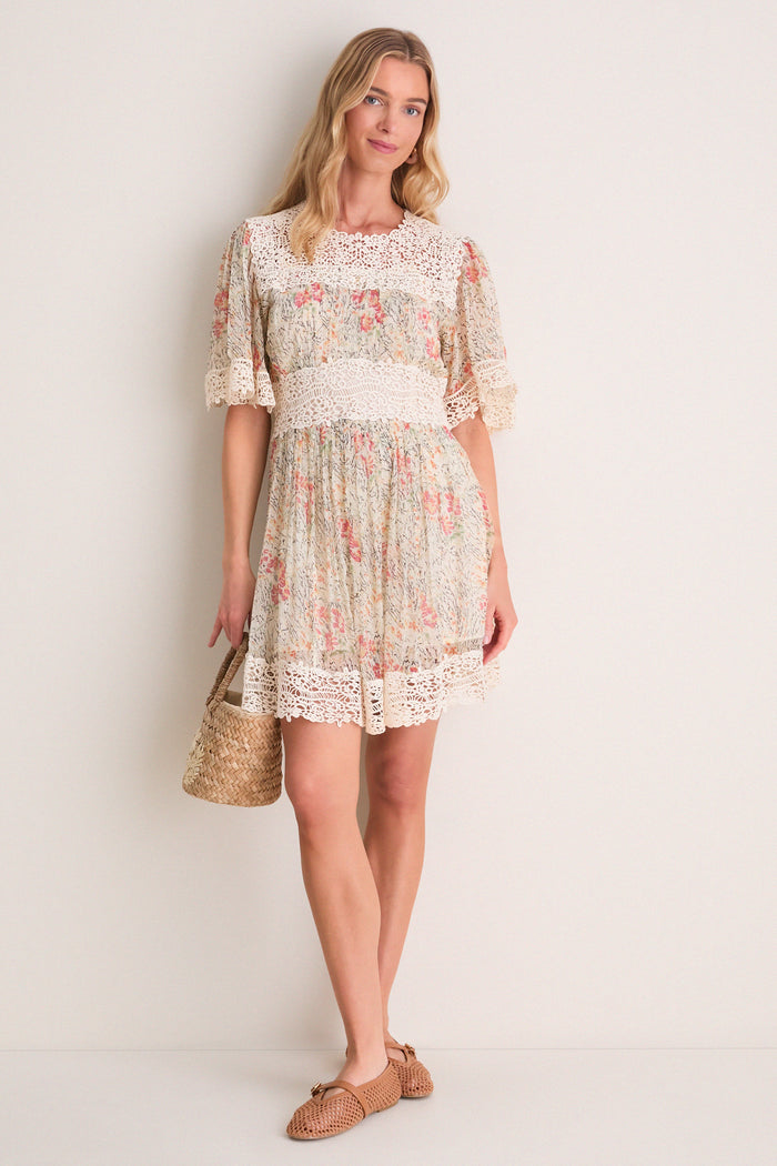 Cream Luisa Print Short Sleeve Mini Dress