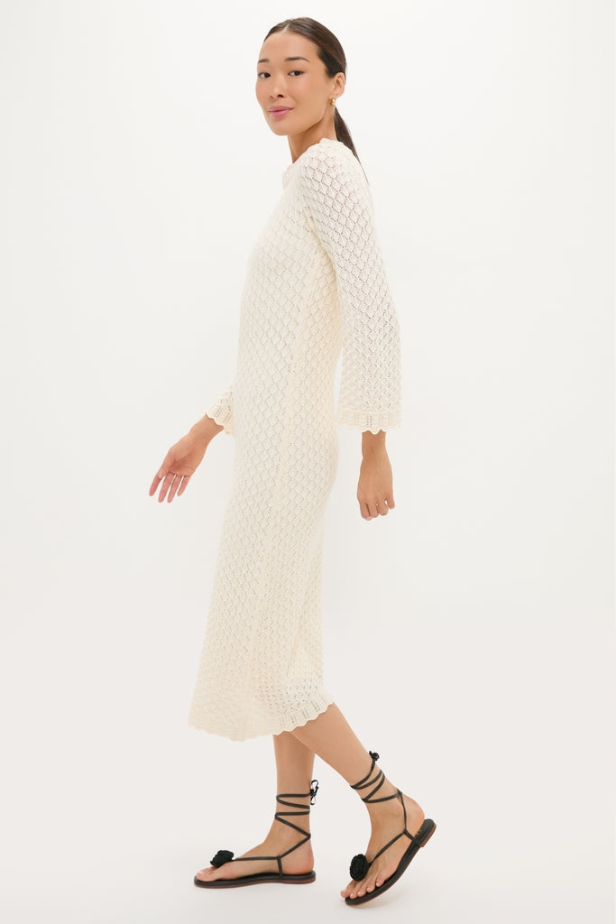 Cream Pointelle Knit Colby Midi Dress