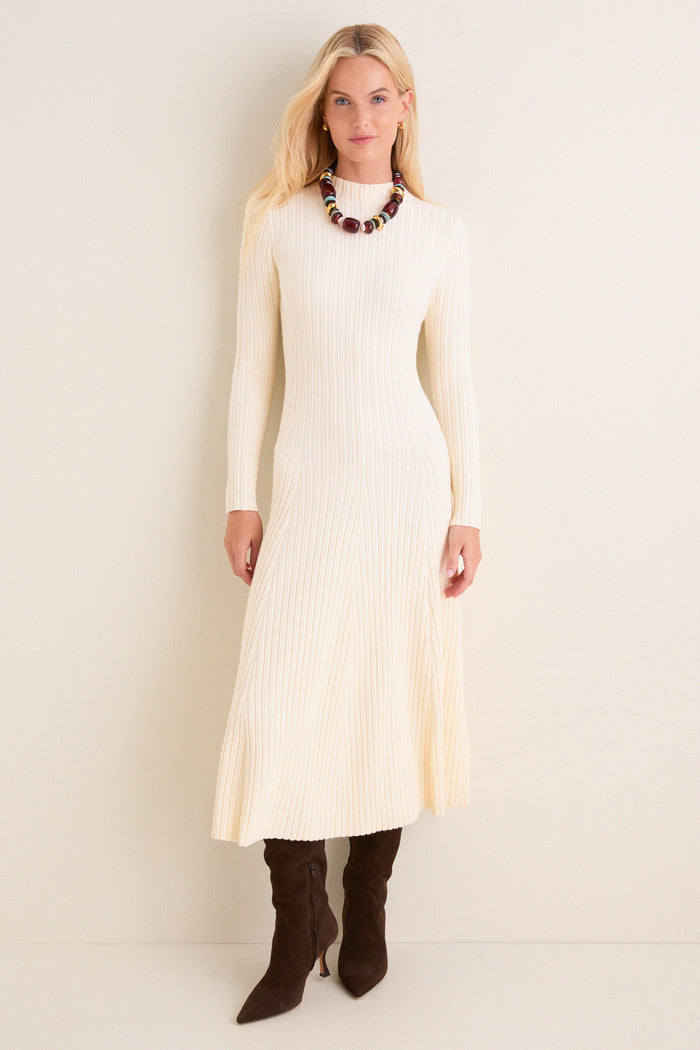 Cream Ribbed Knit Corey Midi Dress