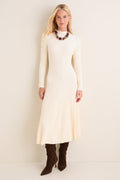 Cream Ribbed Knit Corey Midi Dress