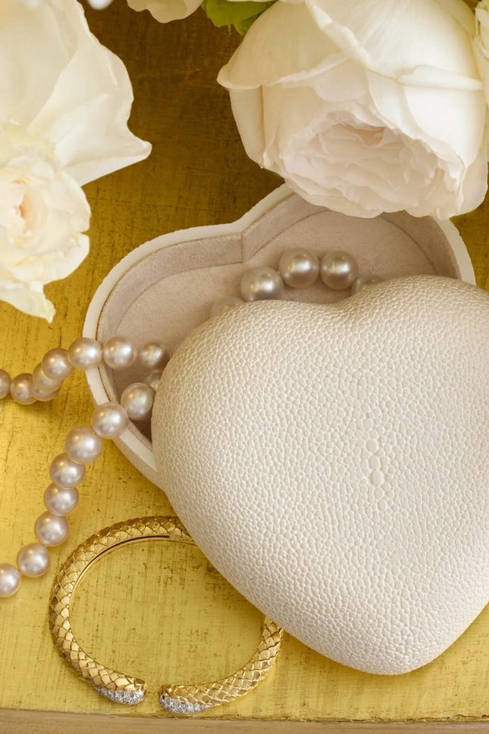 Cream Shagreen Heart Box