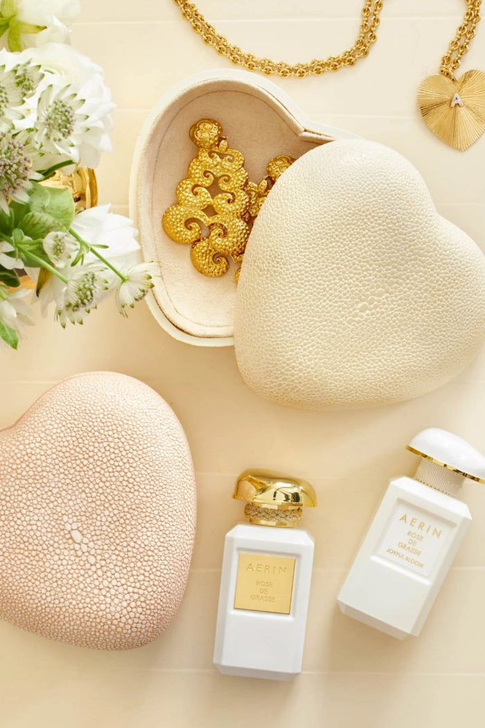 Cream Shagreen Heart Box