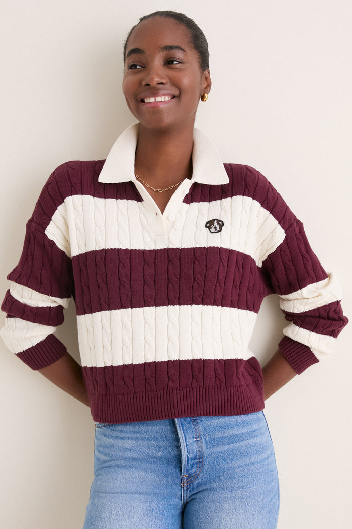 Crimson and Ivory Cabled Huxley Polo