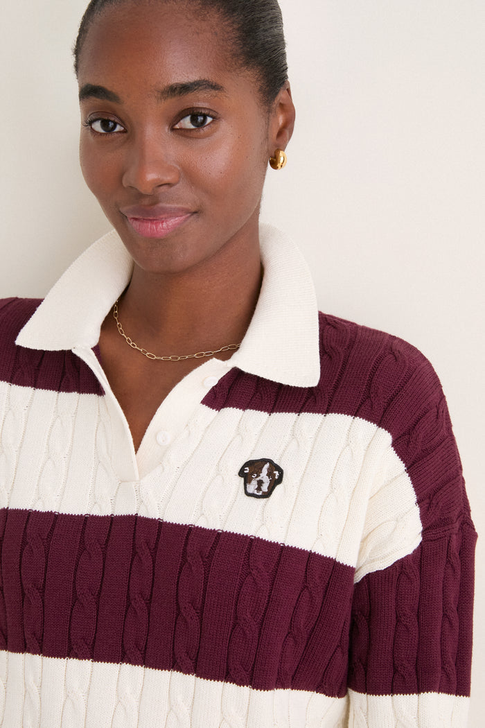 Crimson and Ivory Cabled Huxley Polo