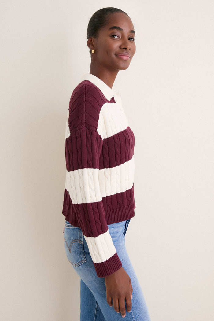 Crimson and Ivory Cabled Huxley Polo