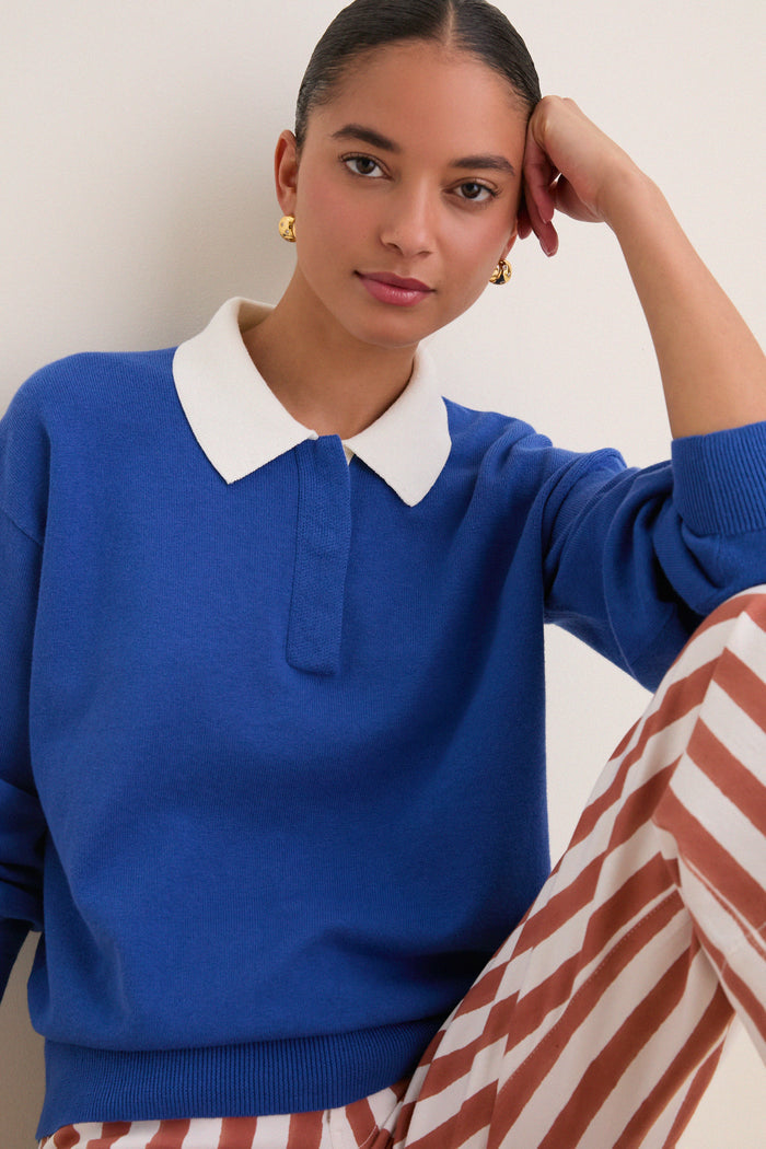 Cunningham Blue Bond St Polo Sweater