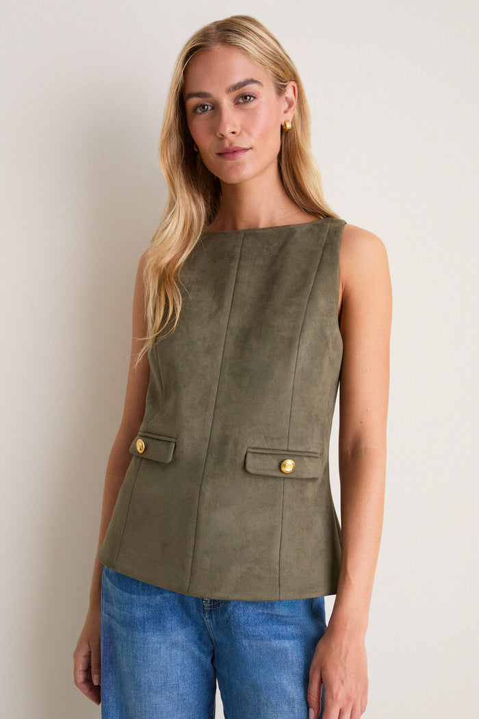 Dark Green Faux Suede Franz Top
