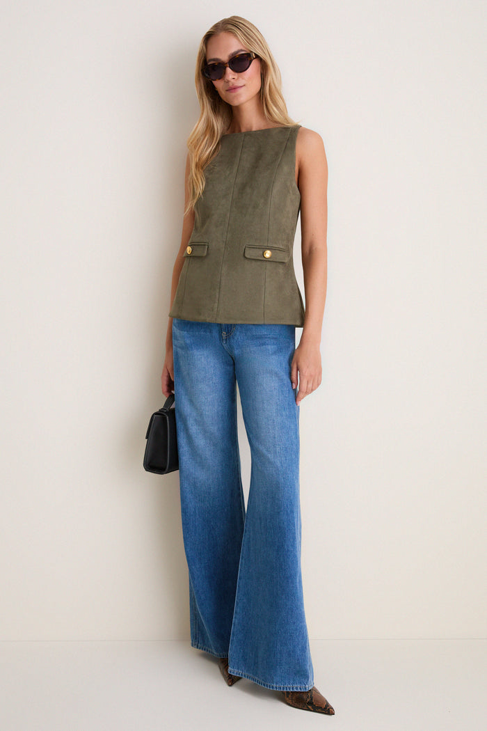Dark Green Faux Suede Franz Top