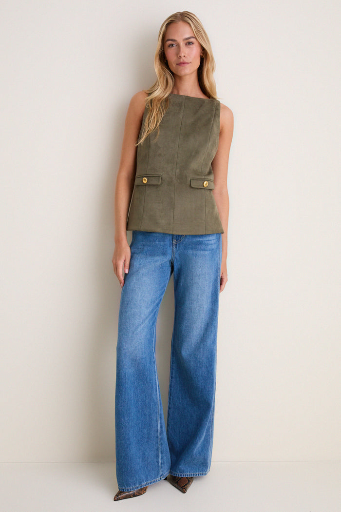 Dark Green Faux Suede Franz Top