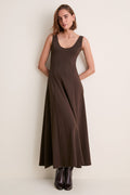 Deep Brown Rib Scoop Layering Maxi Dress