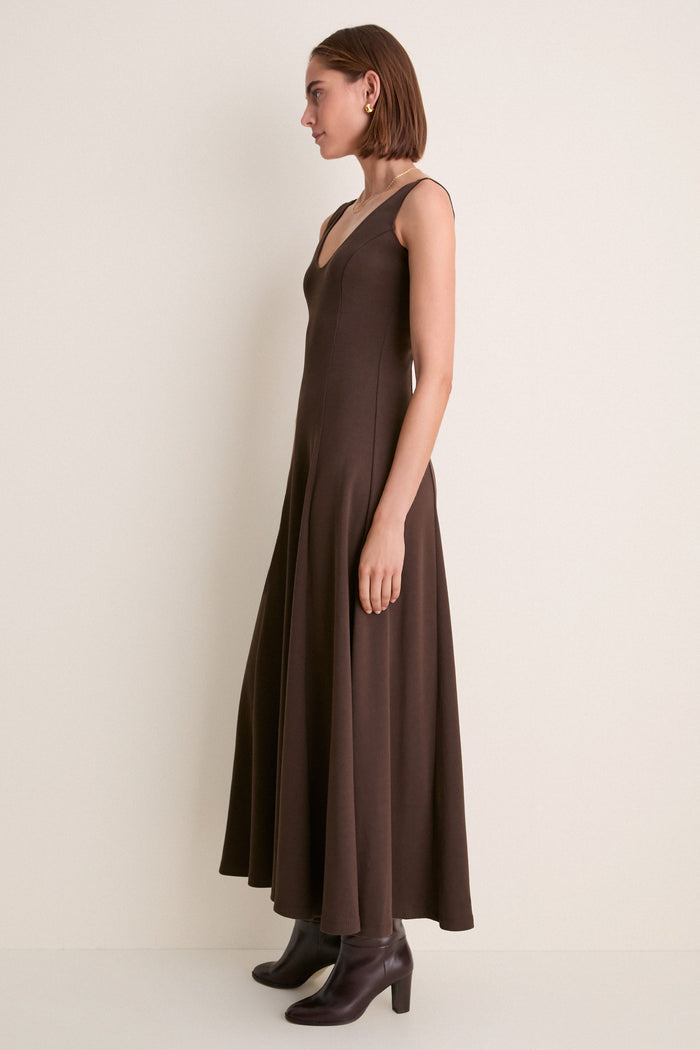 Deep Brown Rib Scoop Layering Maxi Dress