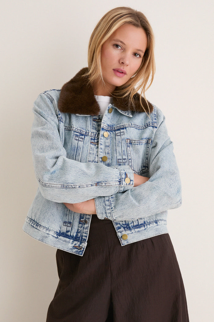 Denim Removable Fur Collar Sherwood Jacket