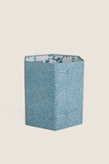 Dot and Grid Blue Block Printed Hexagon Collapsible Basket