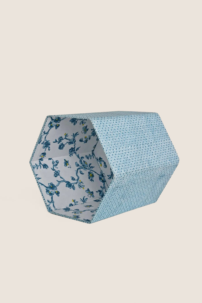Dot and Grid Blue Block Printed Hexagon Collapsible Basket
