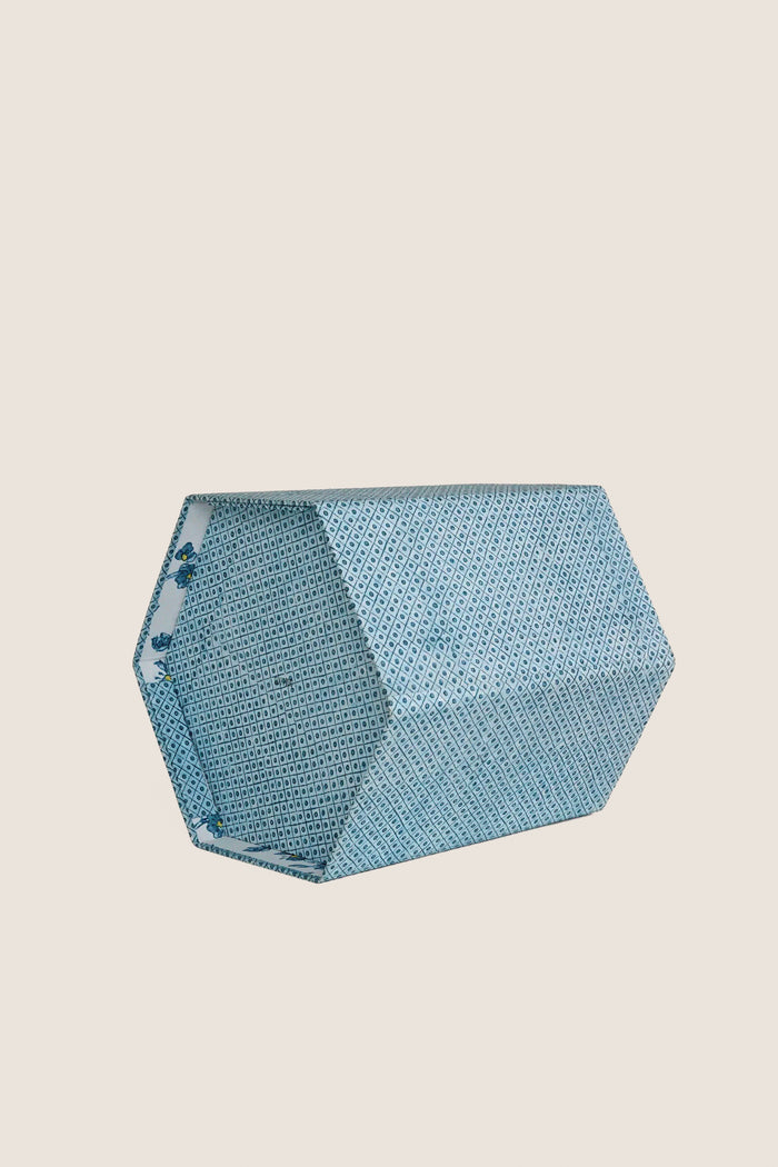 Dot and Grid Blue Block Printed Hexagon Collapsible Basket
