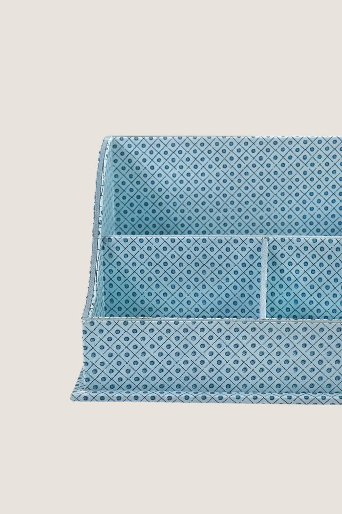 Dot and Grid Blue Block Printed Wave Letter Sorter