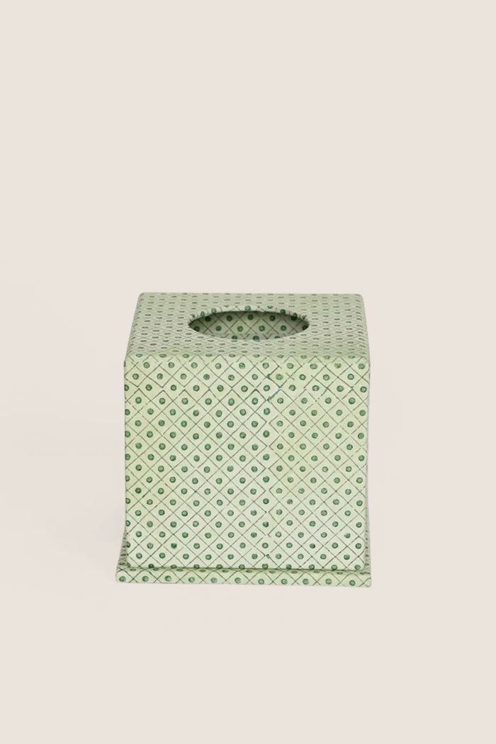 Dot and Grid Green Screen Printed Square Tissue Box
