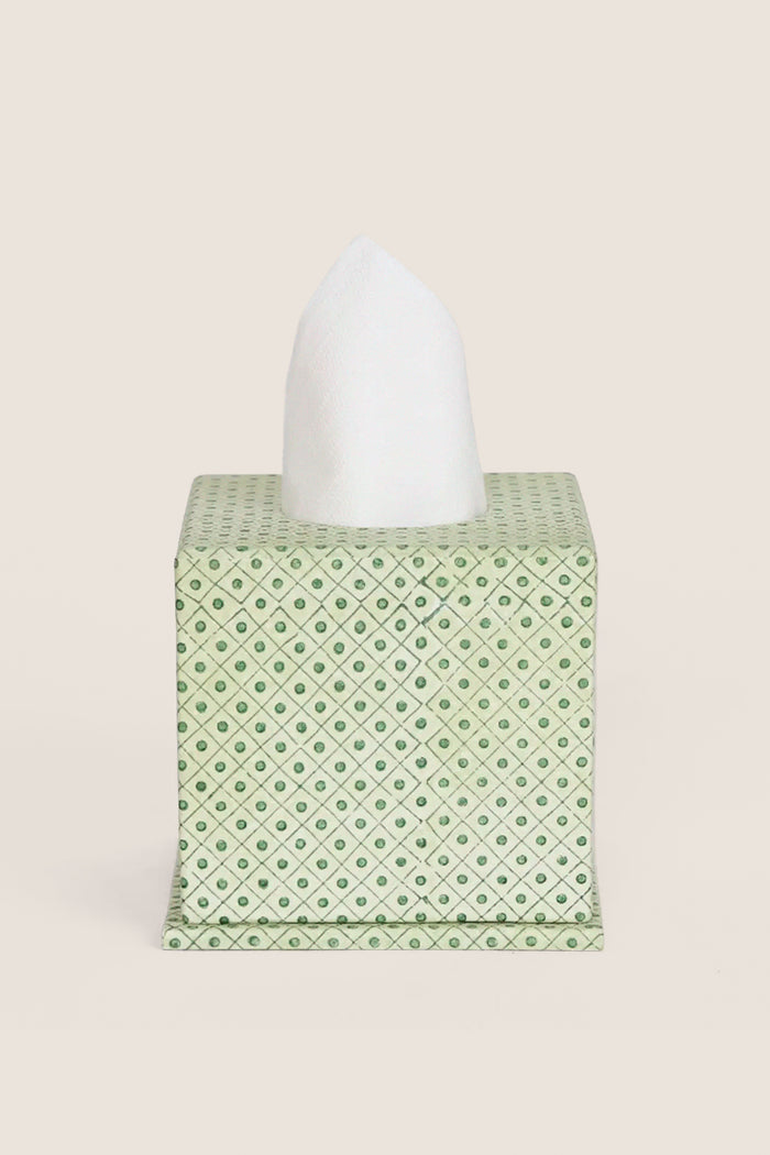Dot and Grid Green Screen Printed Square Tissue Box