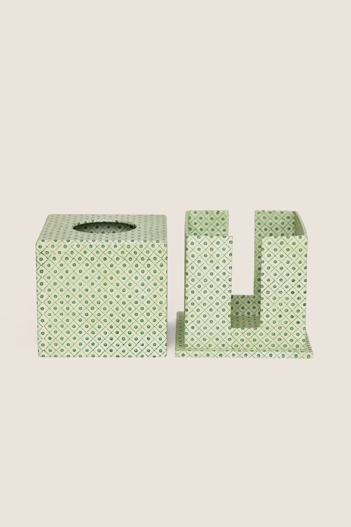 Dot and Grid Green Screen Printed Square Tissue Box