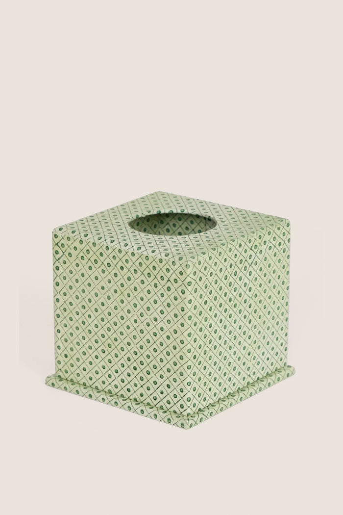 Dot and Grid Green Screen Printed Square Tissue Box