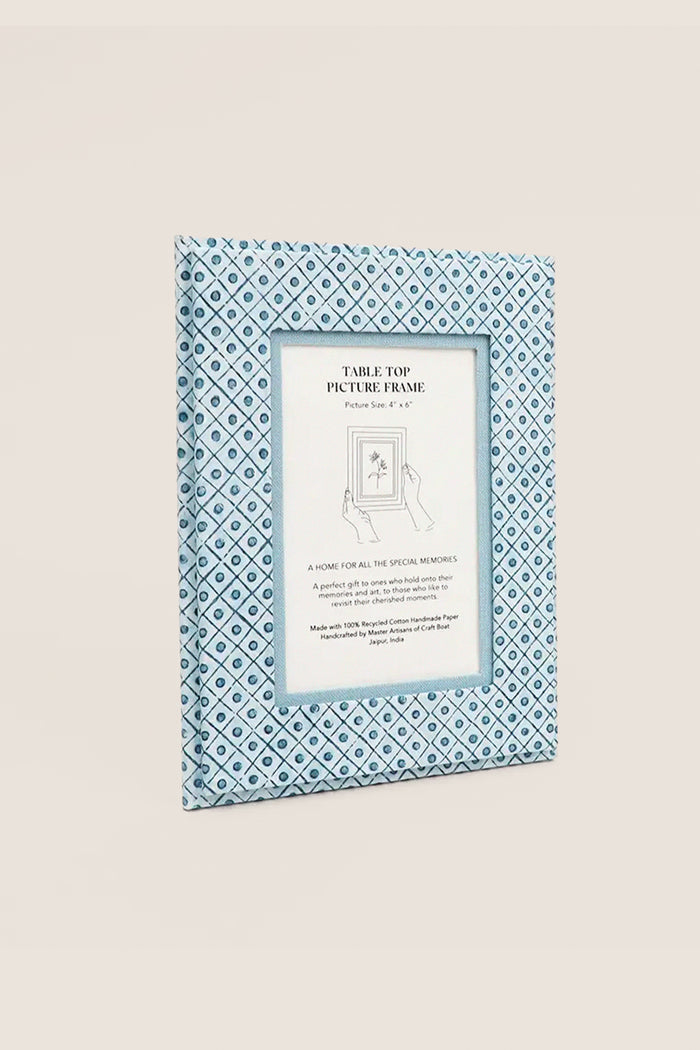 Dot and Grid Indigo Screen Printed Tabletop Picture Frame