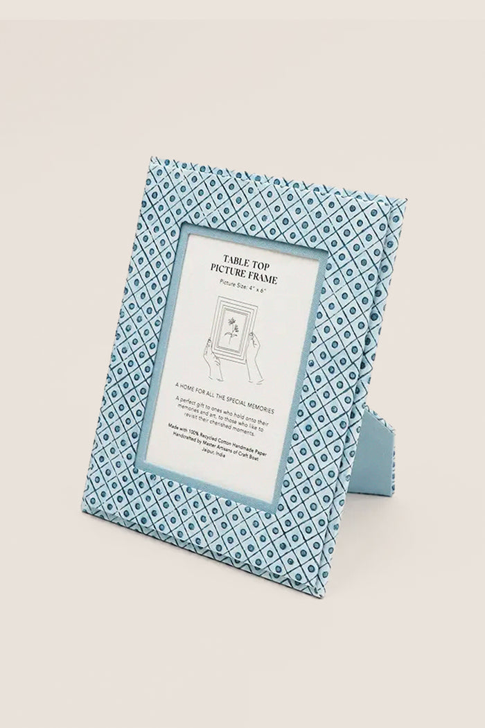 Dot and Grid Indigo Screen Printed Tabletop Picture Frame