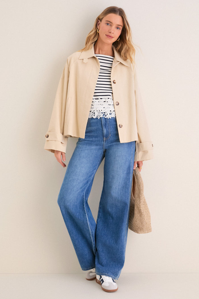 Dove and Navy Stripe Hovey Top with Lace