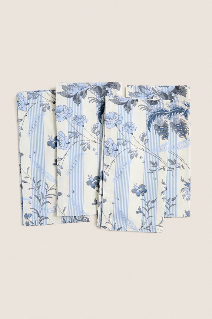 Dusty Blue Powder Room Chintz Printed Napkins Set of 4