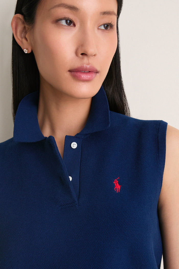 East Side Royal Cotton Sleeveless Polo Knit