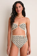 Ecru and Black Seawaters Bikini Top