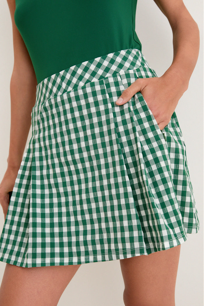Eden Green Gingham 16 Inch Performance Seersucker Park Golf Skirt
