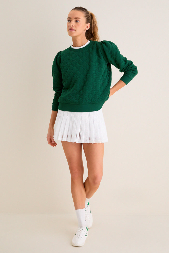 Eden Green Puff Sleeve Quilted Stretch Campbell Pullover