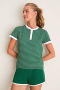 Eden Green Stripe Performance Cotton Carter Henley Tee