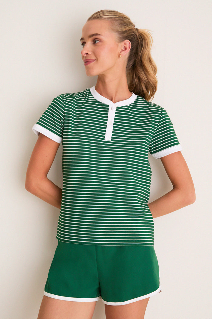 Eden Green Stripe Performance Cotton Carter Henley Tee