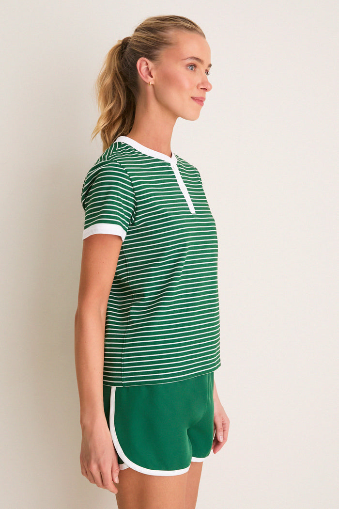 Eden Green Stripe Performance Cotton Carter Henley Tee