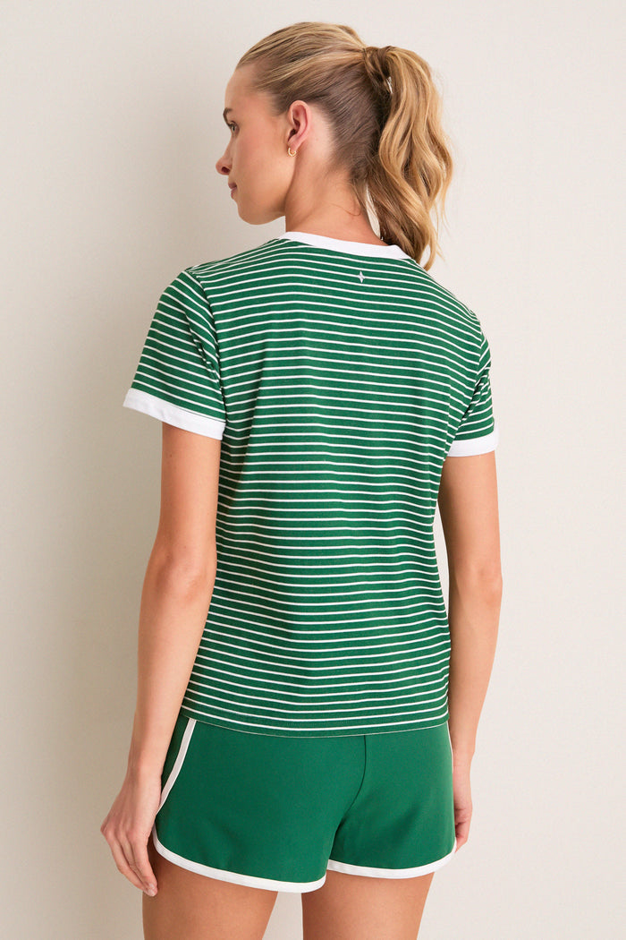 Eden Green Stripe Performance Cotton Carter Henley Tee
