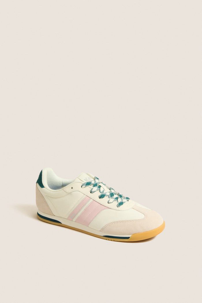 Egret with Dark Teal Revival Nylon Suede Sneakers