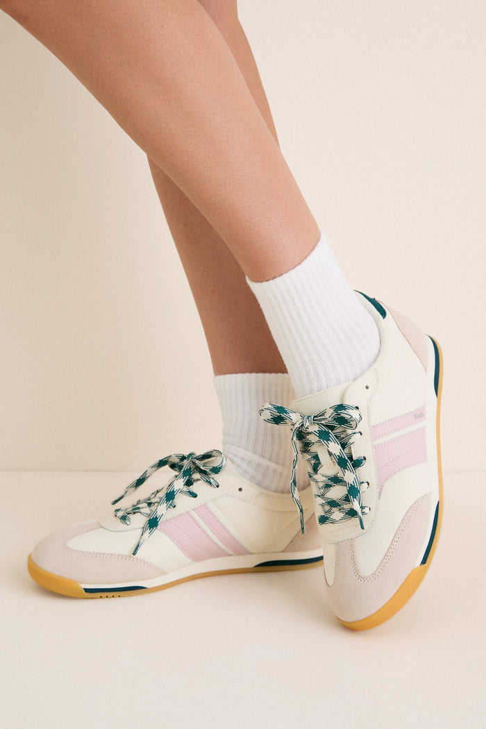 Egret with Dark Teal Revival Nylon Suede Sneakers