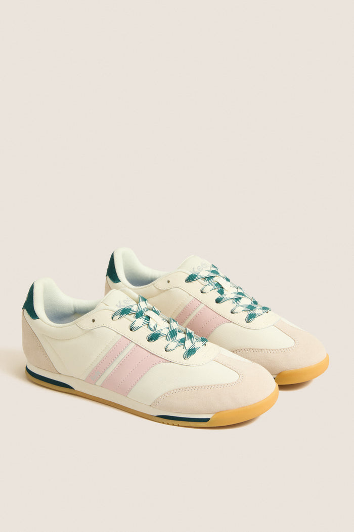 Egret with Dark Teal Revival Nylon Suede Sneakers