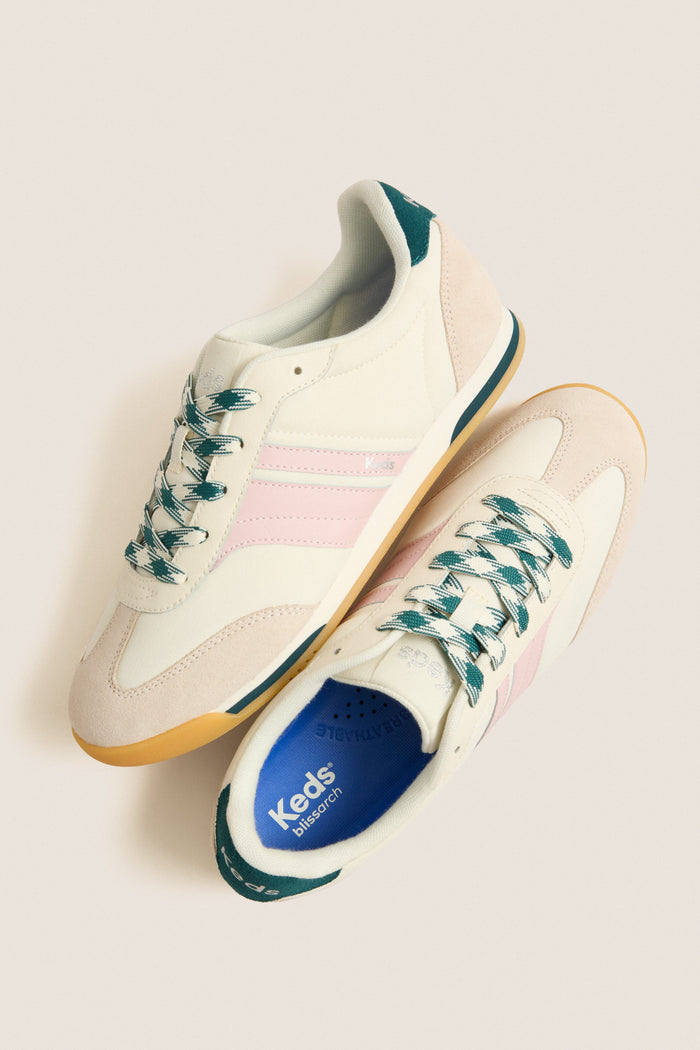 Egret with Dark Teal Revival Nylon Suede Sneakers