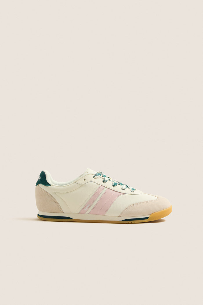 Egret with Dark Teal Revival Nylon Suede Sneakers