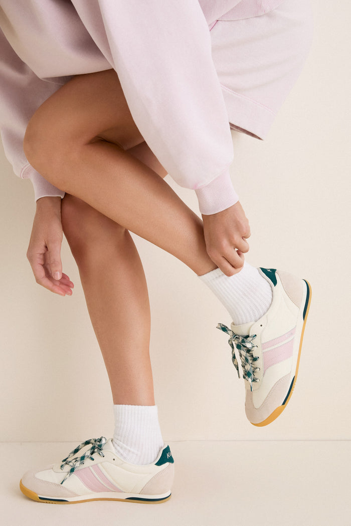 Egret with Dark Teal Revival Nylon Suede Sneakers