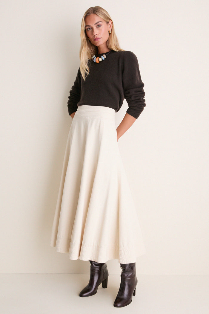 Espresso Cashmere Puff Sleeve Macy Crewneck Sweater
