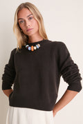 Espresso Cashmere Puff Sleeve Macy Crewneck Sweater