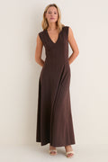 Espresso Cotton Jersey Agnes V-neck Dress