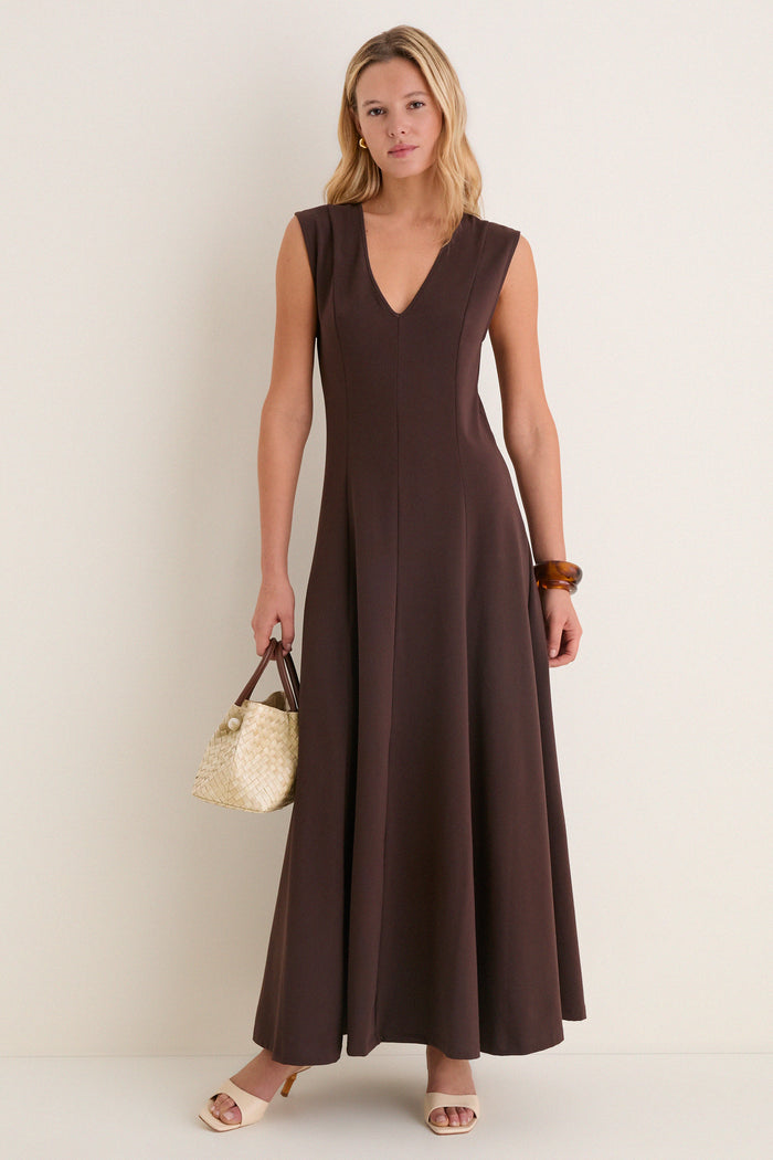 Espresso Cotton Jersey Agnes V-neck Dress