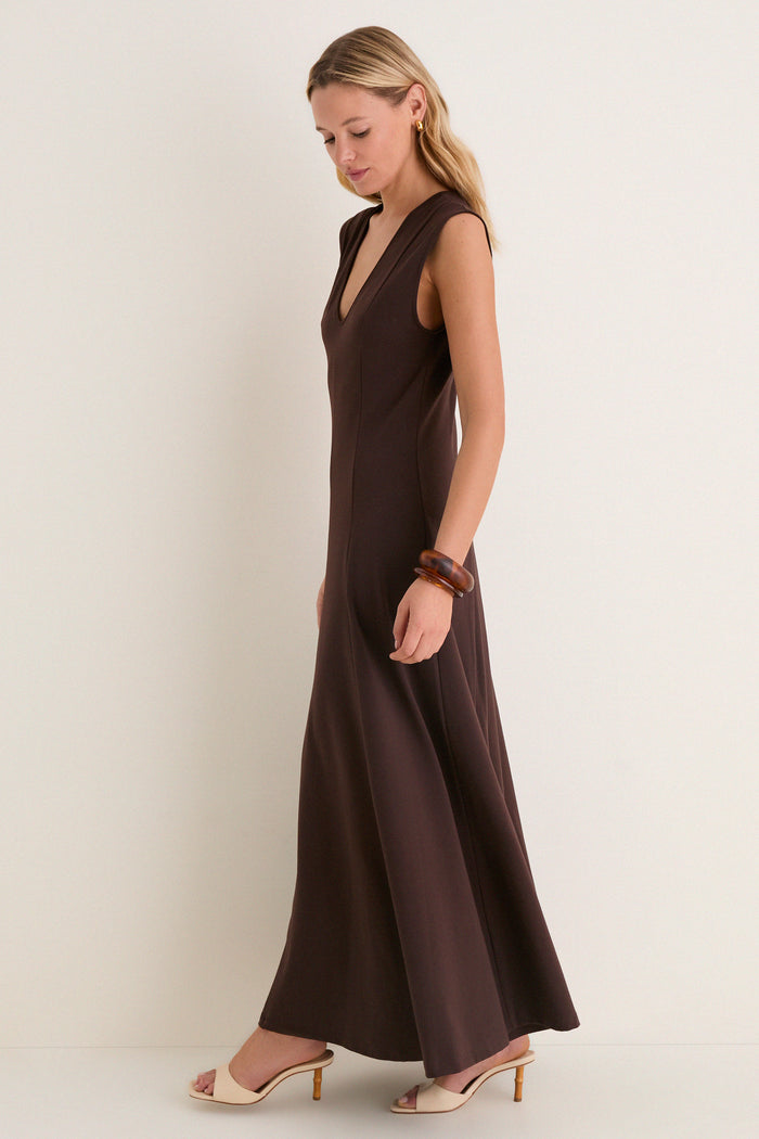 Espresso Cotton Jersey Agnes V-neck Dress